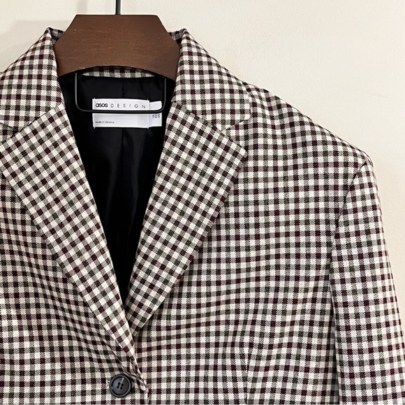 NWOT ASOS Long Line Checked Boy Blazer - Picture 3 of 15